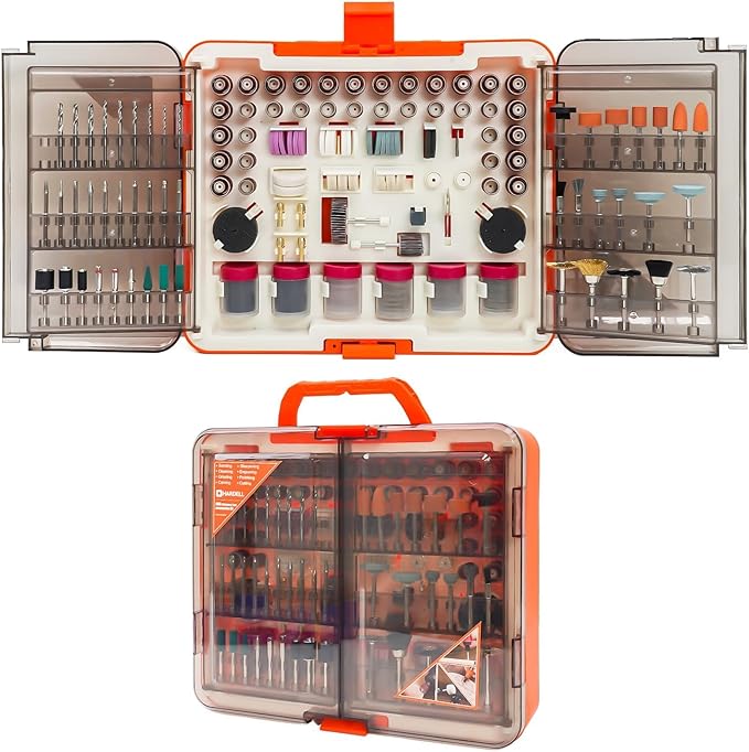 HARDELL 508PCS Rotary Tool Accessories Kit for Sanding Cutting Polishing | 508PCS Accessories 1/8" Shank Multi-Size Collets Sanding Cutting Polishing Organized Case