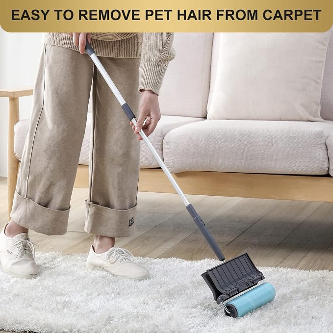 Fedicelly Lint Rollers Pet Hair Extra Sticky Floor with Long Handle,Large Cat Dog Hair Remover Laundry Clothes Carpet Furniture,6.3 inches Wider with 640 Sheets Giant Lint Remover Brush for Couch