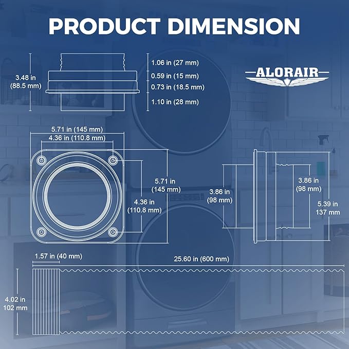 ALORAIR Magnetic Dryer Vent Connector Kit | DV180 Airtight Seal Dryer Vents Coupling | Easy to Clean Quick Connector Including 4 inch Duct Hose and 2 Clamps