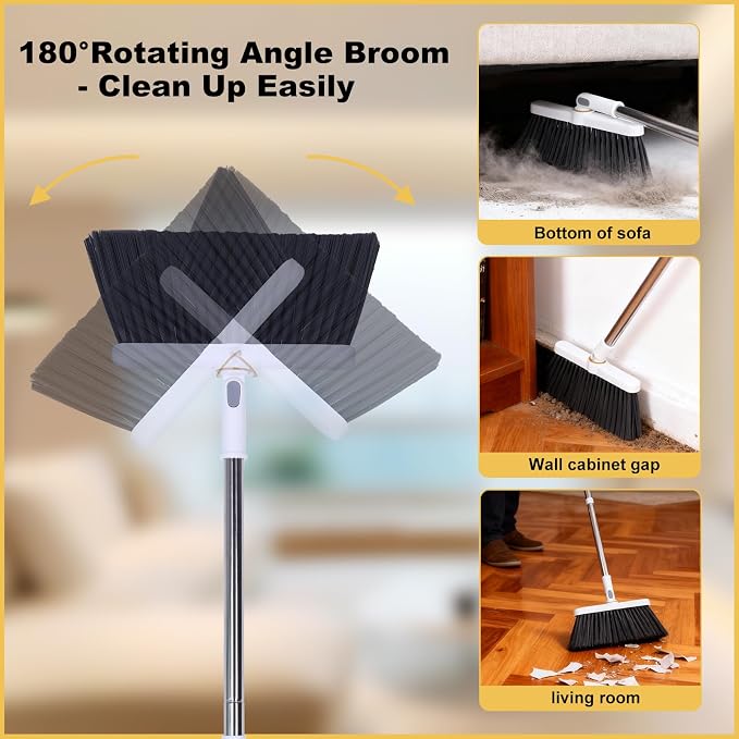 Ultimate Home Cleaning Bundle: Heavy Duty Upright Broom and Dustpan Set with Rotatable Head, 77.5" Extendable Window Squeegee Kit, 3-in-1 Microfiber Scrubber Floor Sweeper for RV, Kitchen, Car