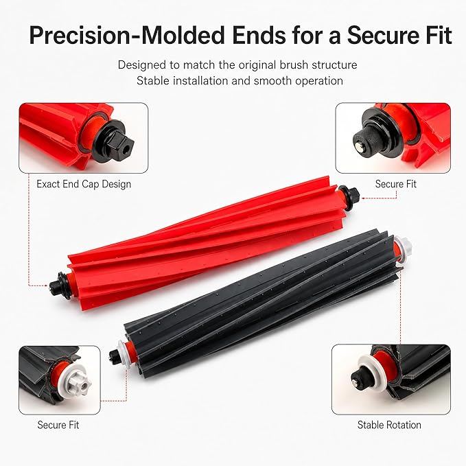 8 Pack (4 Pairs) Replacement Main Brush Set Compatible with Roborock S8 MaxV Ultra,S8 Max Ultra,Qrevo Master,Qrevo Slim,Dual Anti-Tangle Rubber Rollers,Multi-Surface Robot Vacuum Accessories