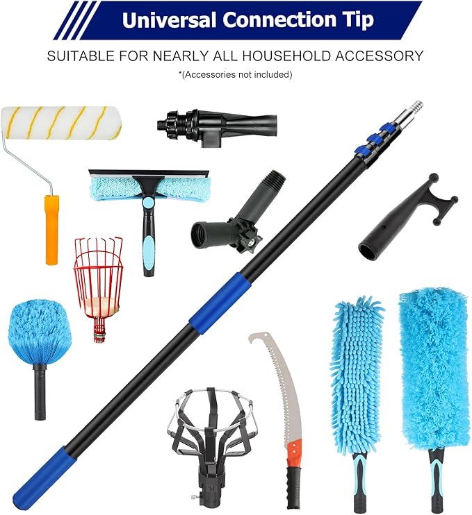 12FT Telescopic Extension Pole | 3-12FT Adjustable Aluminum Paint Roller & Cleaning Pole | Universal Twist-On Metal Tip | Sturdy Multi-Purpose Household Tool for Dusting, Painting & More