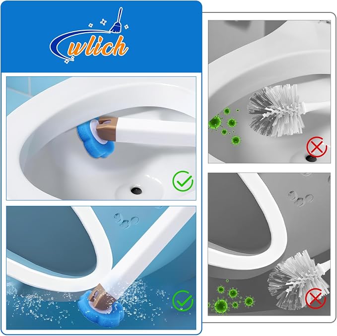 Disposable Toilet Brush with 48 Refills, Bowl Toilet Brush with Wall Mounted Holder, Limescale Remover Cleaning for Hygienic Bathroom Cleaning