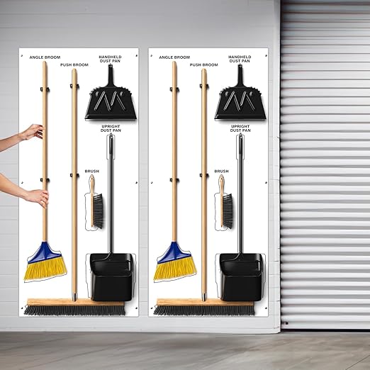 Clean & Sweep 5S Shadow Board/Wall Mount Broom Holder, 68" x 30" Board, 5S Cleaning Station - Board Only, Tools Sold Separately, Made in The USA by AccuformNMC, White/Black, PSB614WTWT