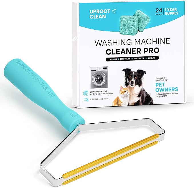 Uproot Cleaner Pro Pet Hair Remover & Washing Machine Cleaner Tablets Pro Set: The Original Reusable Handheld Pro Meets Our Washer Machine Cleaning Tablets for Pet Owners - Tidy Furniture Laundry