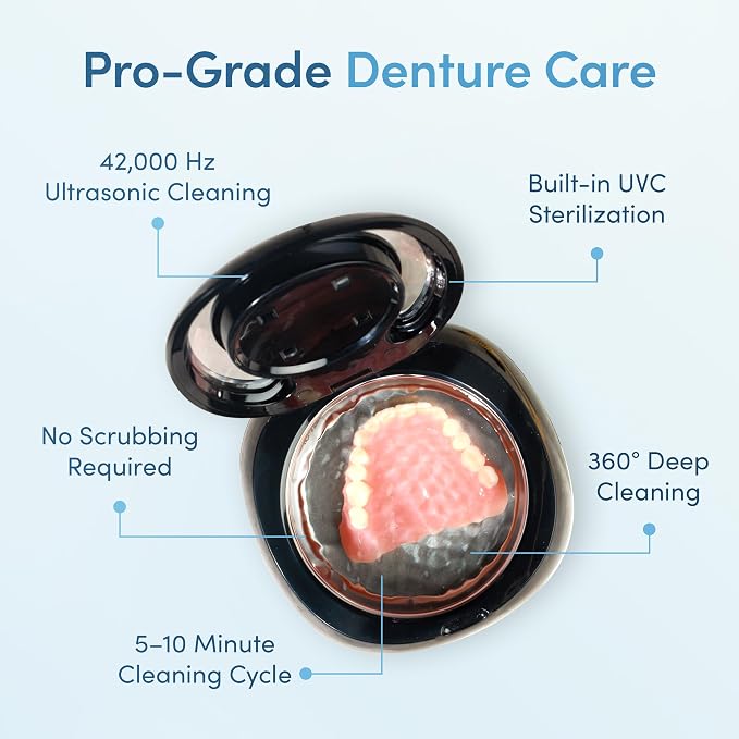 Ploise Denture Dome – Ultrasonic Retainer Cleaner Machine with UV-C | Night Guard Cleaner, Mouth Guard Cleaner, Denture Cleaner & Aligner Cleaner | 42000Hz for Retainers & Dental Care