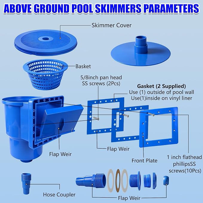 New Above-Ground Pool Skimmer, Thru-lWall-Mounted Above-Ground Pool Skimmer (with Accessories) Opening Width 6-Inch Replaces SP1091LX Above-Ground Pool Skimmer for Standard Pools Wall Openings | Universal Above Ground Pool Skimmer,Superior materials,