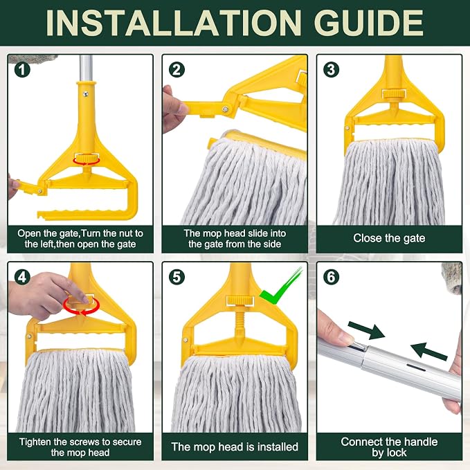 KeFanta Commercial Mop Heavy Duty Industrial Wet Mops,Looped-End String Cotton Mop Replacement Head with 59" Long Handle,for Home,Kitchen,Garage,Office,Workshop,Warehouse Floor Cleaning(2 Pack)