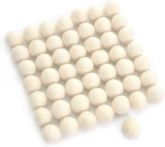 Glaciart One Wool Felt Balls, Felt Ball (60 Pieces) 2.5 Centimeters - 1 Inch, Handmade Felted Pure White Color - Bulk Small Puff for Felting and Garland