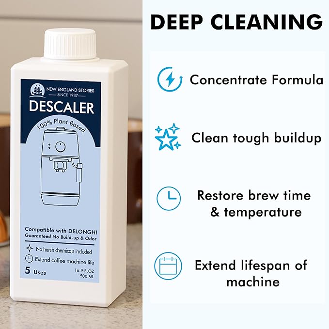 10 Uses DeLonghi Compatible Descaling Solution, Specially Designed to Clean Delonghi Coffee Machines and Maker - 33.8oz Espresso Coffee Maker Cleaner, Coffee Pot Cleaning Limescale Remover