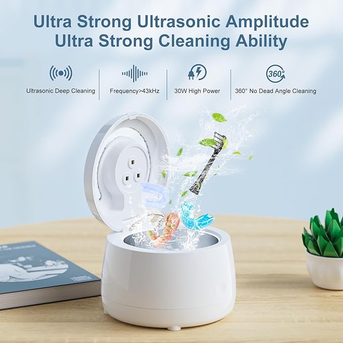Ultrasonic Retainer Cleaner, Denture Sonic Retainer Cleaner Machine Appliance for Home Travel, Ultrasonic Cleaning Machine