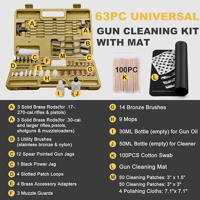 iunio Gun Cleaning Kit, Universal Gun Cleaning Kit for All Caliber Shotgun Pistol Rifle Cleaning Kit with Mat Portable Case