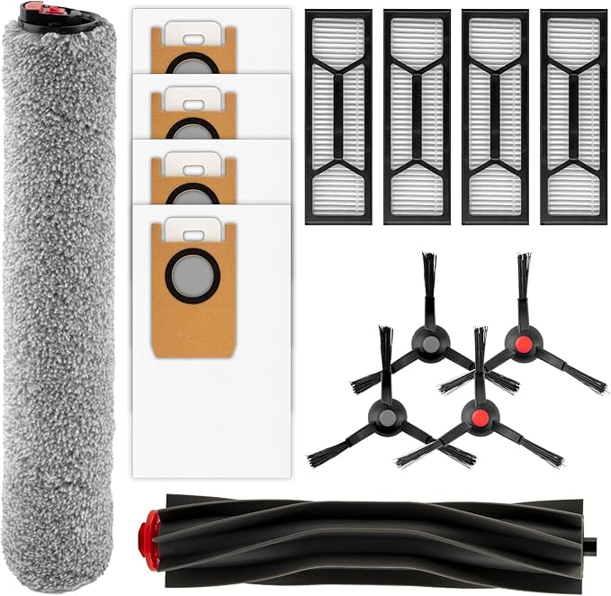 (14 Pack) Omni S1 Pro Replacement Parts Compatible with Omni S1 Pro Robot Vacuum Cleaner, Accessories Kit, 1 Rubber Roller Brush, 1 Roller Mop, 4 Side Brushes, 4 Dust Bags, 4 HEPA Filters