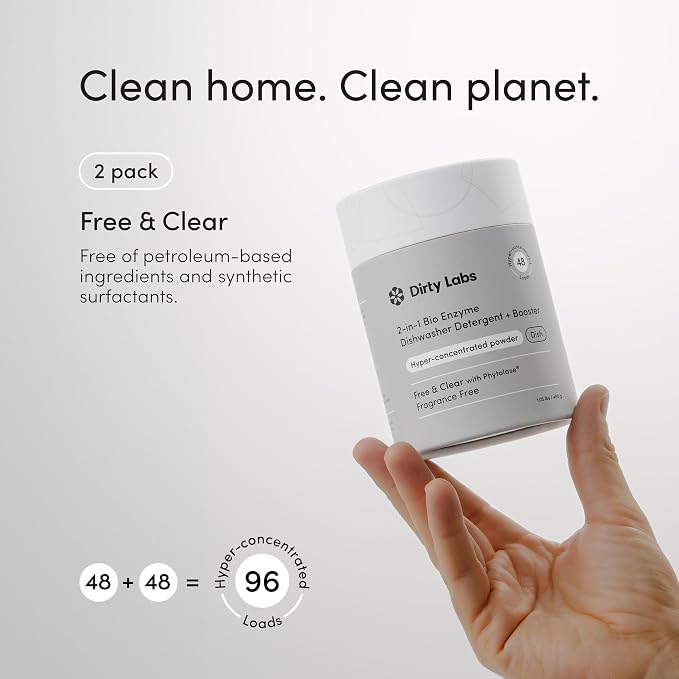 Dirty Labs | Dishwasher Detergent and Booster | Scent Free | 96 Loads (2 lbs) | Ultra Clean, Spot Free, Quick Wash Optimized | Hyper Concentrated