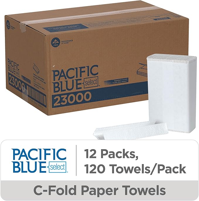 Pacific Blue Select Premium 2-Ply C-Fold Paper Towels by GP PRO (Georgia-Pacific) , White, 23000, 120 Towels Per Pack, 12 Packs Per Case