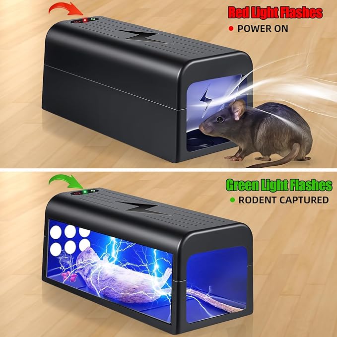 Rat Trap Zapper Electric Mouse Zappers,2 Packs Electronic Rodent Zapper with Anti-Escape Baffle Indoor,Powerful Voltage Rats and Mice Traps, Reusable&No Touch Rodent Control for Home Use