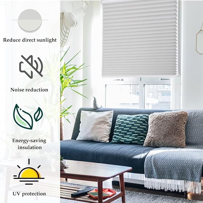 MYshade 1.5-Inch Cellular Cordless Light Filtering Shades, Honeycomb Window Blinds for Soft Daylight & Privacy, Thermal Insulation, Child Safe, Inside or Outside Mount (43" W x 72" H, Grey)