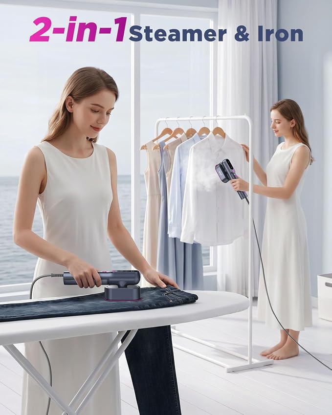 Travel Steamer for Clothes,100-240V Travel Steamer & Iron 2 in 1 with Fast Heat-Up,1200W Portable Handheld Garment Steamer,Travel Size,Large Heat Panel,Fabric Quick Wrinkle Remover for Global & Europe