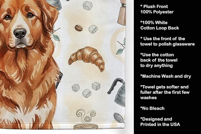 Caroline's Treasures Reddish Brown Great Pyrenees Coffee Bar Kitchen Towel Velour Plush Front and Cotton Loop Back Machine Washable