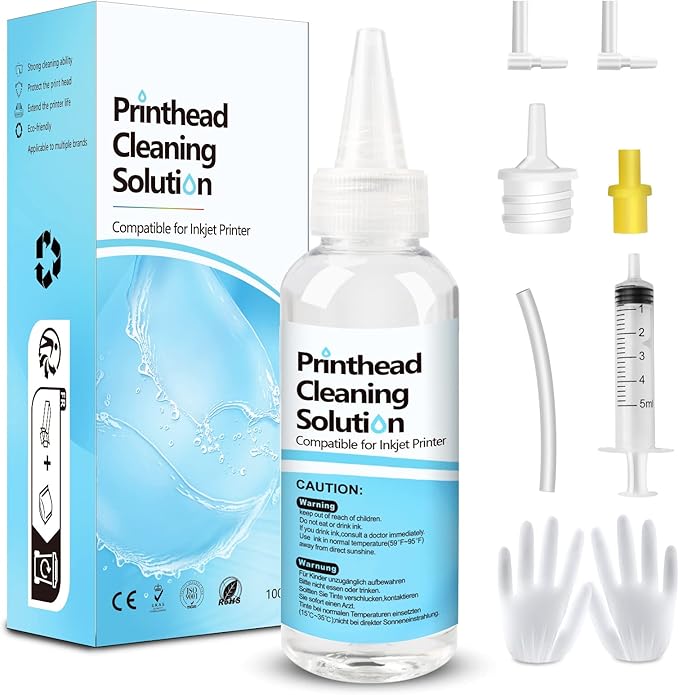 Printhead Cleaning Kits Inkjet Printers, Printer Cleaning Kit for Epson Ecotank Printers, Printer Cleaner Kit for HP, Inkjet Printers Head Cleaning Solution for Canon Pixma Print Head Liquid Nozzles