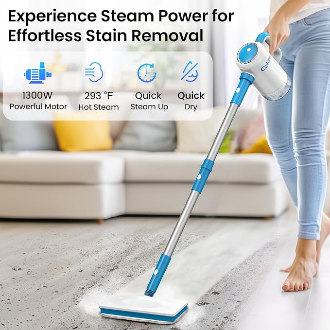 Czlife Z7 Steam Mop for Floor Cleaning, 13-in-1 Handheld Steam Cleaner for Home Tile Grout Hardwood Laminate Furniture Couch Clothes Carpet, Multi-Purpose Floor Steamer Machine, Corded (Blue)