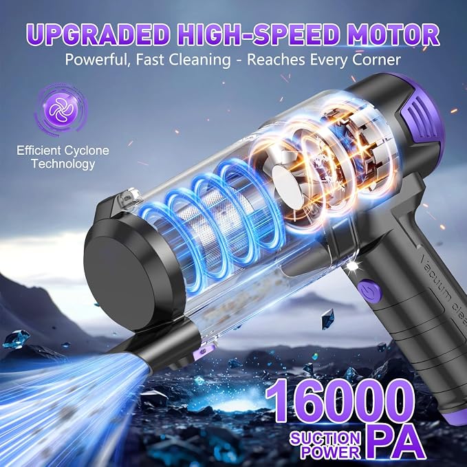 KMM Handheld Car Vacuum Cleaner, 16000PA Air Duster & Vacuum Cleaner, 120W High Power Hand Held Vacuum Cordless, Portable Vacuum Rechargeable with Multi-Nozzles & LED Light for Car, Home, Pet, Office