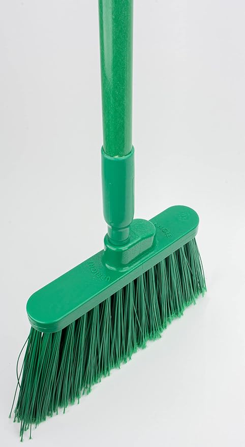 SPARTA 41082EC09 Plastic Color Coded Broom, Flagged Bristles, Long Broom With Angled Head For Large Debris, 56 Inches, Green, (Pack of 12)