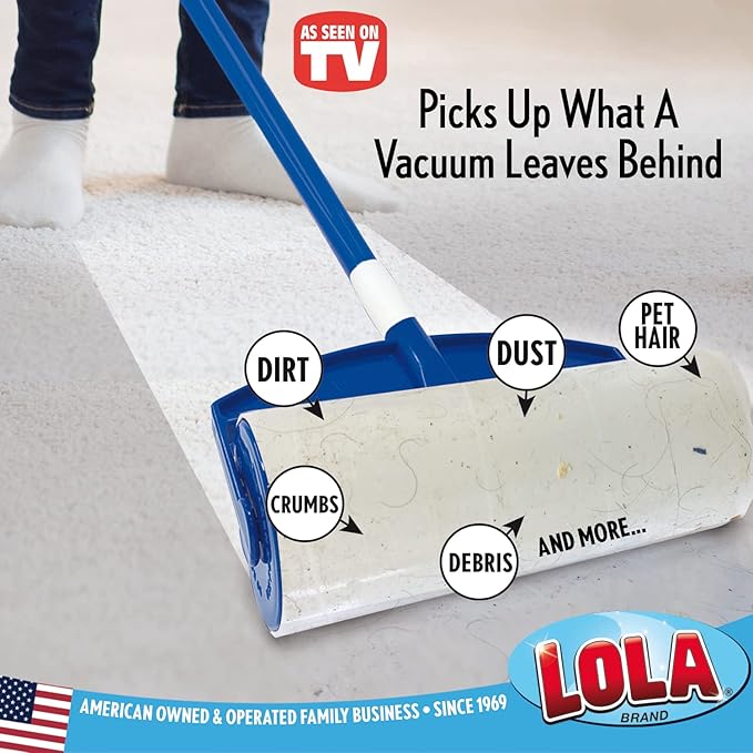 LOLA Rola Sticky Mop Refills, Giant Adhesive Roller, Traps Dirt, Dust & Hair, 30 Sheets, Pet Hair Remover, Floor & Carpet Cleaner, 1 Pack