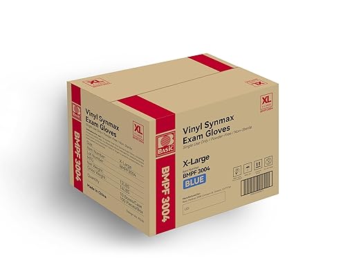 Basic Medical Synmax Vinyl Exam Gloves - Latex-Free & Powder-Free - X-Large, BMPF-3004(Case of 1,000)