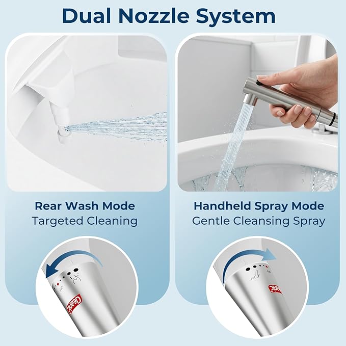 DEANIC 2-in-1 Bidet Attachment with Handheld Bath Bidet Sprayer, Ultra-Slim Adjustable Water Pressure Nozzle, Cold Water Non Electric Hand Sprayer for Toilet Seat (Sliver White)