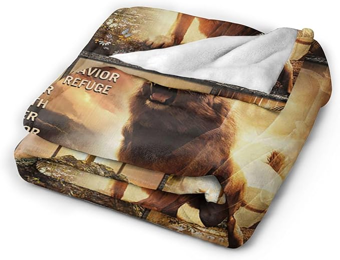 Tijuboni Christian Lion Throw Blanket Religious Gifts for Women Men Girls Boys Kids Adults Soft Flannel Fleece Blanket for Couch Sofa Bed Home Decor 50"x60"