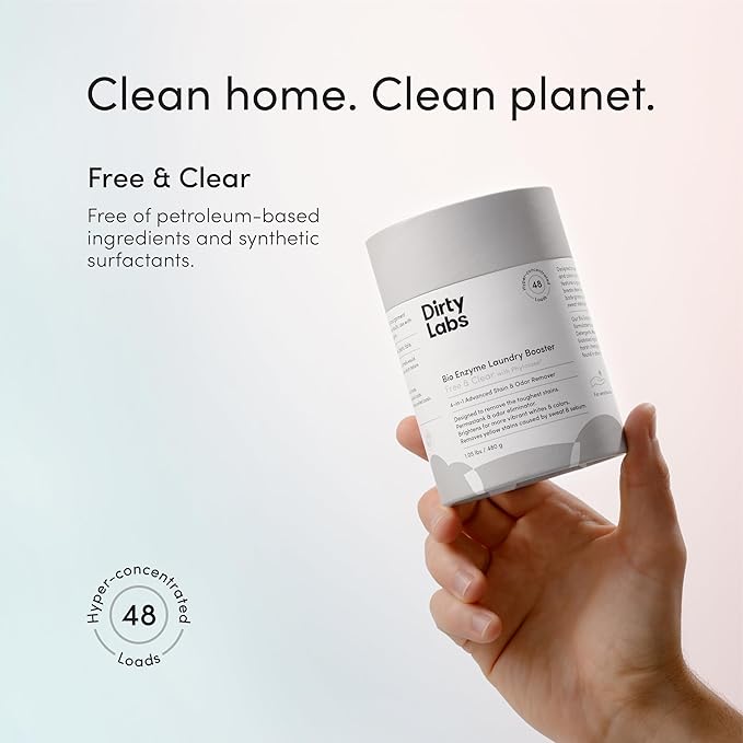 Dirty Labs | Unscented Sustainable Set | Free & Clear 80 Loads & Bio-Enzyme Booster | Hyper-Concentrated | High Efficiency & Standard Machine Washing | Nontoxic, Biodegradable