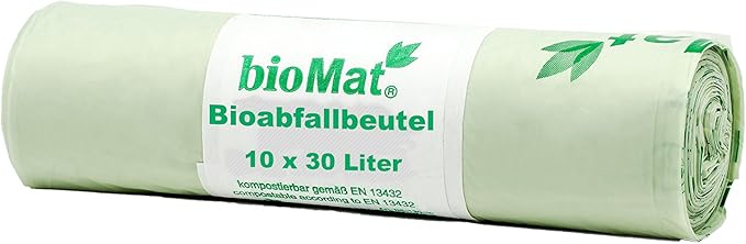 bioMat Compostable Trash Bags 8 Gallon, 10 Count, Medium flat top Kitchen Food Scrap Bin Liners, BPI, CMA and OK Compost HOME certified, Meets the ASTM D6400 Standard