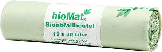 bioMat Compostable Trash Bags 8 Gallon, 10 Count, Medium flat top Kitchen Food Scrap Bin Liners, BPI, CMA and OK Compost HOME certified, Meets the ASTM D6400 Standard