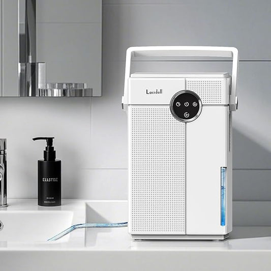 Lacidoll Small Dehumidifier with Drain Hose, Portable Dehumidifier for Bathroom, 118oz Dehumidifiers for Home 800 sq ft with 7 Colorful Light, Quiet Dehumidifiers for Bedroom RV Closet Basement,White