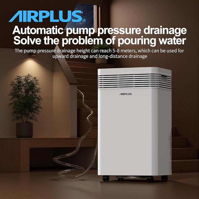 AIRPLUS 8000 Sq. Ft Commercial Grade Dehumidifier for Basement, 225 Pint Portable Dehumidifiers with Drain Hose for Large Room, Quiet Sleep Mode Dehumidifier for Bedroom, RV De humidifier for Camper