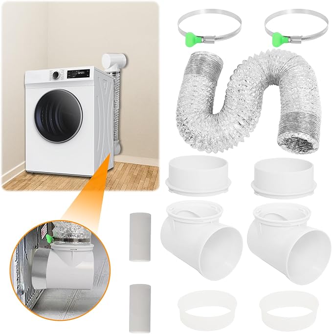 Dryer Vent Hose for Tight Space, Indoor 4in Dryer Vent Vacuum Hose Connector Attachment with Double 90 Degree Elbow, 9.84ft Aluminum Exhaust Hose