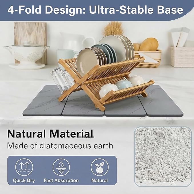 Stone Drying Mat for Kitchen Counter,24"×16" Diatomaceous Earth Dish Drying Mat, Absorbent Drying Stone Mat for Modern Kitchen Countertop (Light Gray, Large)