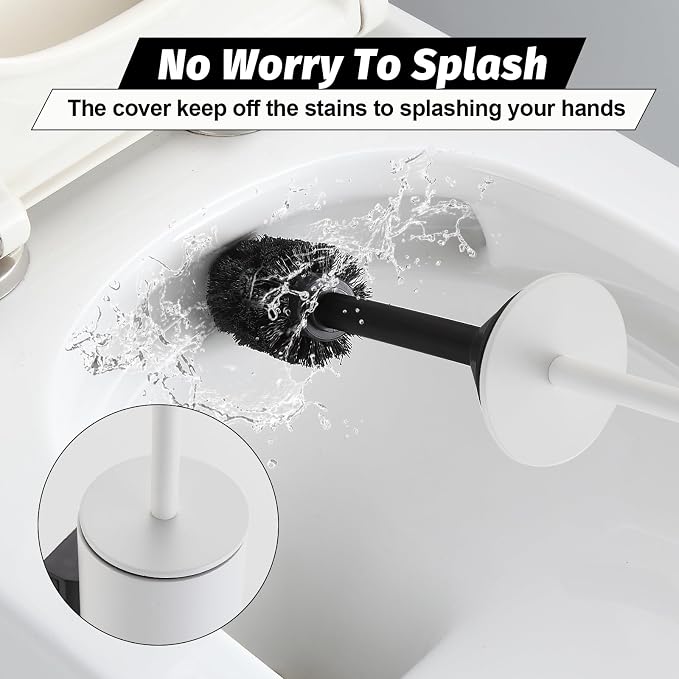 BGL Toilet Brush and Holder Set White Wall Mounted for Bathroom Round Design