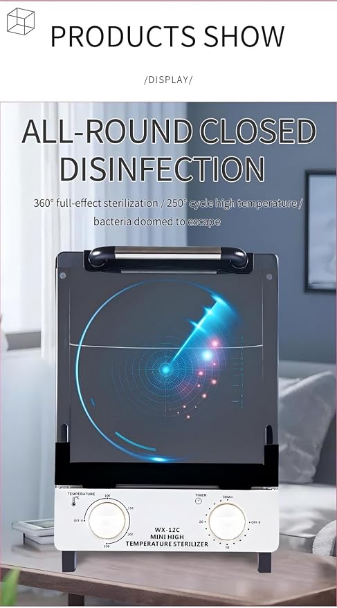 Sterilizer for Nail Tools, 12L Multifunctional High Temperature Cleaning Dry Box Stainless Steel with Temp Control, Tweezer Sterilizer, Stainless Trays, Timer, Nail Salon Equipment