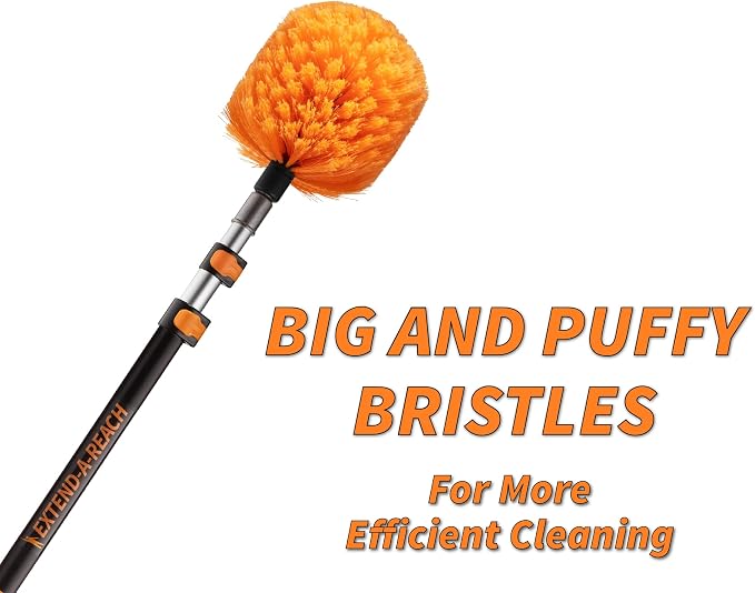 5-13 ft Cobweb Duster & Flexible Ceiling Fan Duster with Extension Pole // 20 Foot High Reach Spider Web Cleaner Cobweb Brush for Outdoor & Indoor Web Cleaning // Lightweight & Sturdy Telescopic Pole
