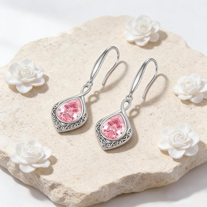 PELOVNY Celtic Knot Filigree Earrings for Women 925 Sterling Silver Moss Agate/Birthstone Infinity Earrings Birthday Christmas Jewelry Gifts for Mom Daughter Wife Sister