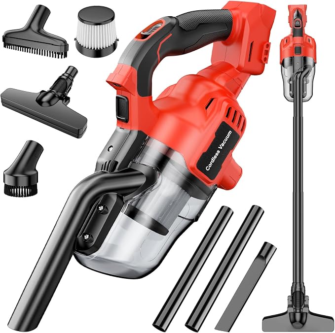 Cordless Handheld Vacuum Cleaner Compatible with Milwaukee 18V Battery (Tool Only, No Battery), 16000Pa Portable Vacuum with 2 HEPA Filters & 4 Attachments for Car, Home, Garage Cleaning