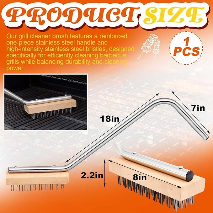 8'' Grill Brush, Commercial Grill Cleaner Brush Heavy Duty Steel Wire Broiler Bristle Brushes for Outdoor, Barbecue Accessories, Durable and Effective