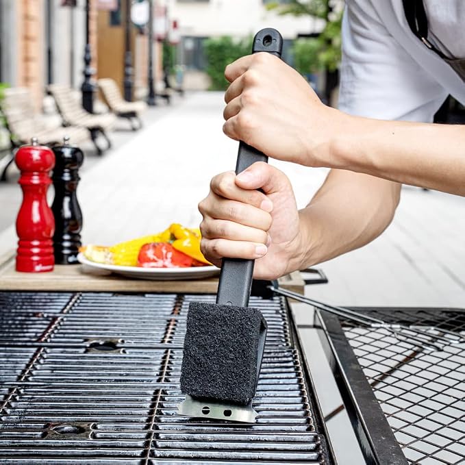 Restaurantware Met Lux 15-Inch Grill Brush 1 Durable Grill Cleaning Tool - Scraper Scouring Pad Matte Black Plastic Grill Accessory For All Types Of Grills