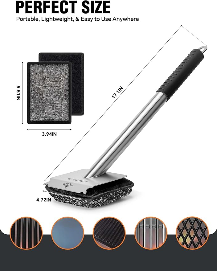 Grill Brush Bristle Free,with 5 BBQ Replacement Head, [Ultra Safe & Efficient] for Cast Iron, Stainless Steel Grates,Grill Cleaner for Outdoor Grill