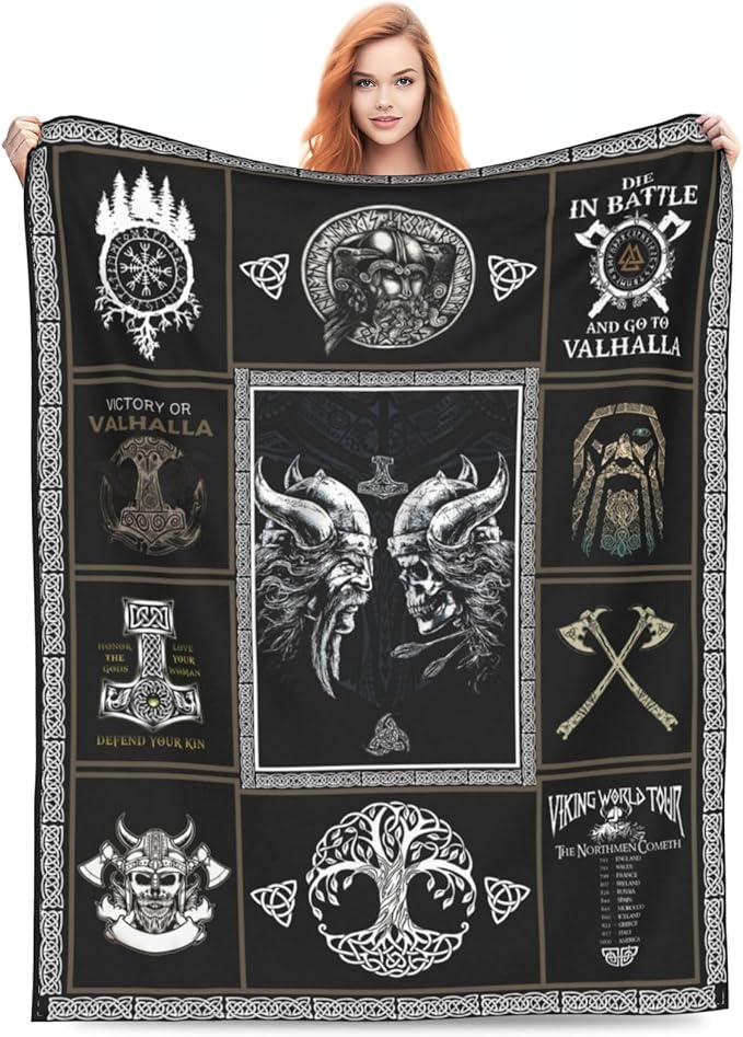 Medieval Viking Decor Throw Blanket - Warm, Soft, Plush, Lightweight Fleece Flannel Blanket - Cool Gifts for Men, Women, Kids - 40"X50"