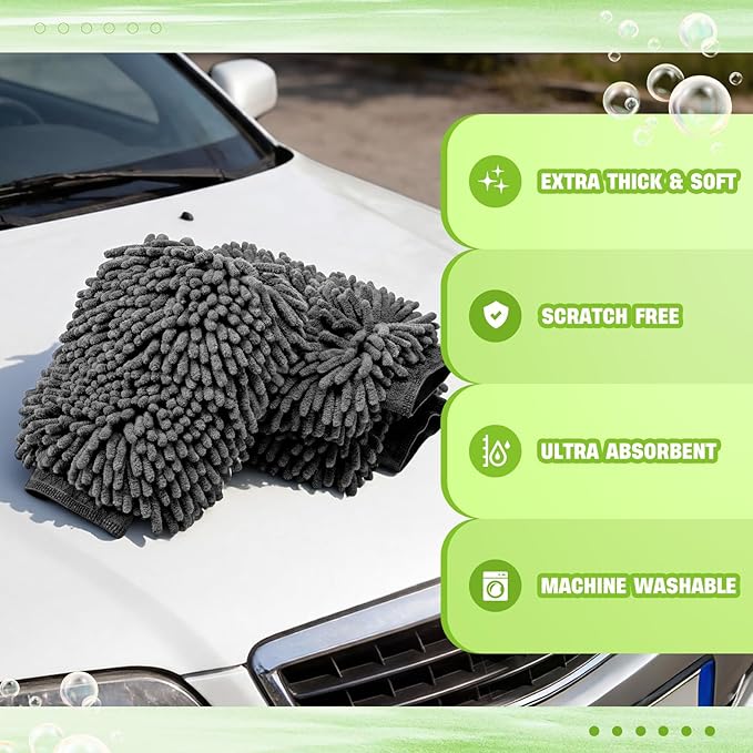 48 Pack Car Wash Mitt Bulk Microfiber, 10'' x 8'' Chenille Car Wash Mitt Gloves, Scratch Free Double Sided No Lint No Marks for Truck SUV and All Vehicle Surfaces (Grey)