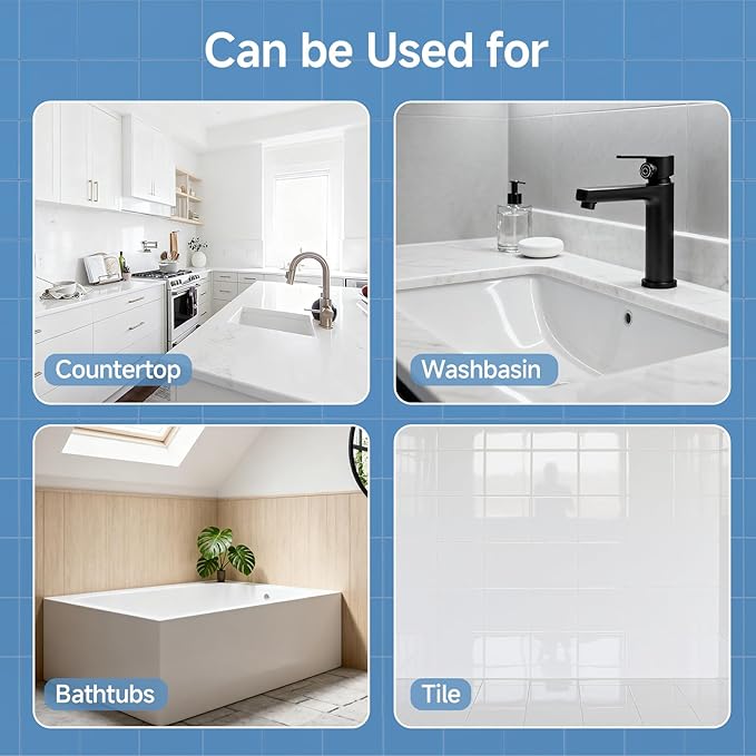 Tub and Tile Refinishing Kit, 17oz White Tile Paint with Tools, Water Based & Low Odor, DIY Bathtub Paint, Easy to Use for Bathroom, Kitchen, Floor,20-30sq.ft(White)