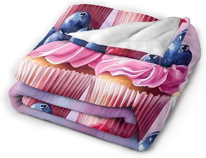 Tijuboni Pink Cupcakes Throw Blanket Dessert Gifts for Girls Women Boys Men Kids Adults Soft Flannel Fleece Blanket for Couch Sofa Bed Home Decor 50"x60"